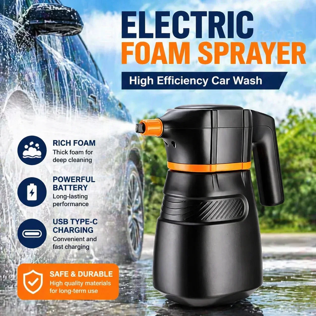 Foam Cannon Car Wash - Pulverizador de Espuma Elétrico para Lavagem