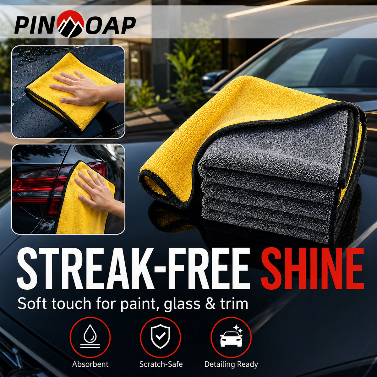 Microfiber Towel Detailing - PINMOAP 1/3/5/10PCS Pano de limpeza de